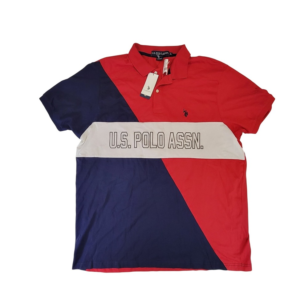 US Polo Assn Mens Colorblock Polo Shirt XL Red Navy White Graphic Logo